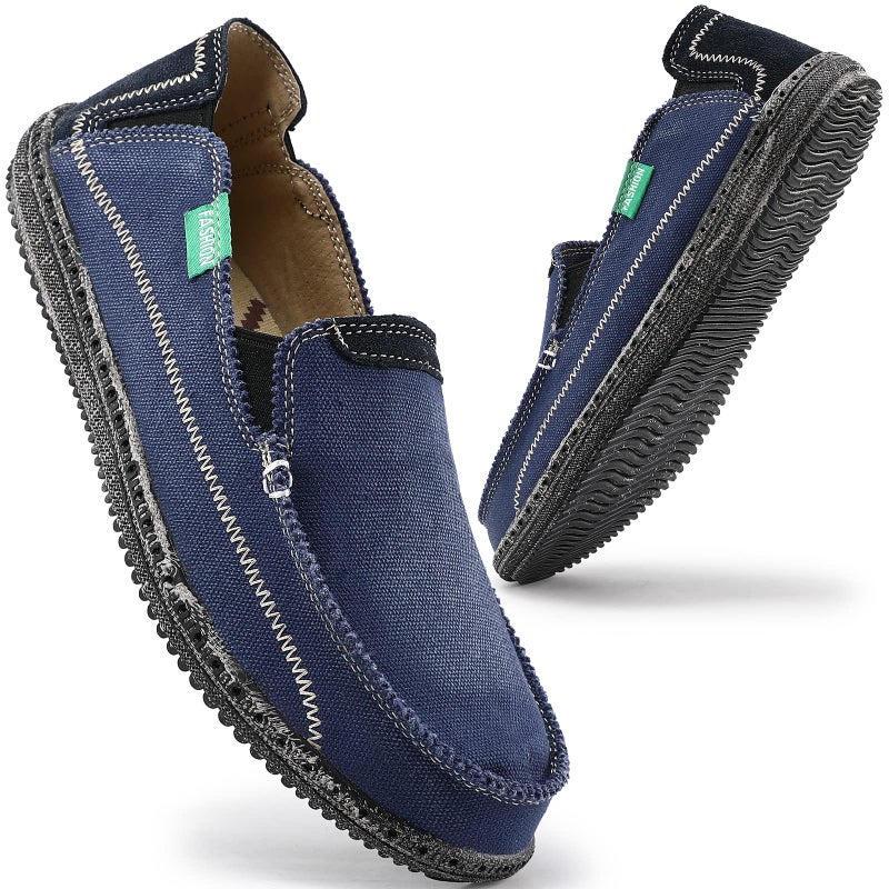 VILOCY Mens Slip on Deck Shoes Zero Drop Casual Canvas Loafer Vintage Flat Boat Shoes Blue US12 EU46 - Image 4